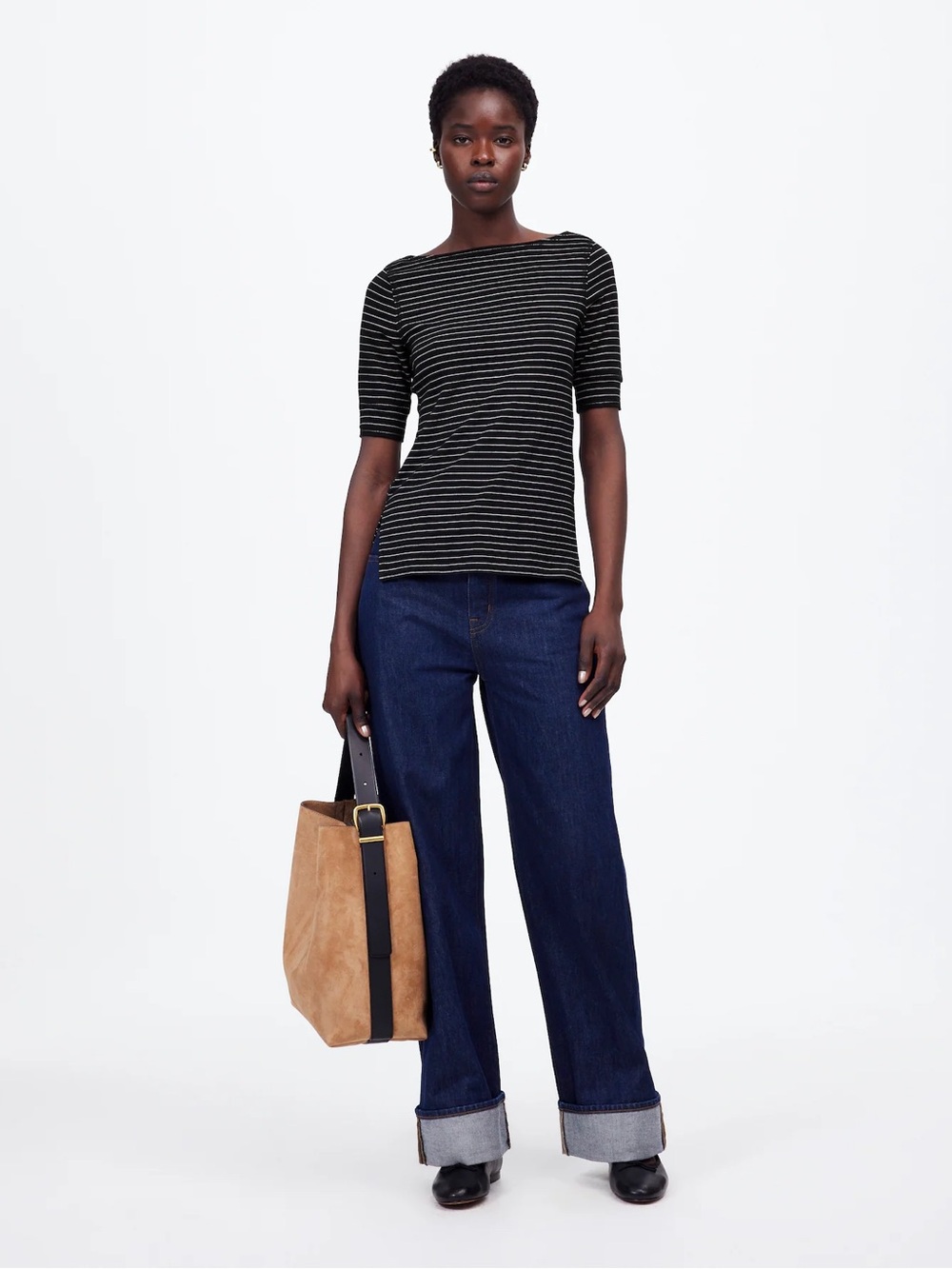 Madewell Boatneck Tee in Stripe Black & White
